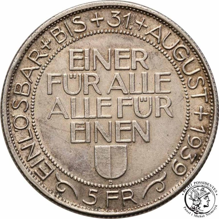 Szwajcaria 5 franków 1939 Luzern strzeleckie st. 2