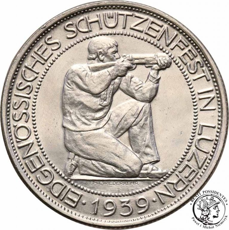 Szwajcaria 5 franków 1939 Luzern strzeleckie st.2-