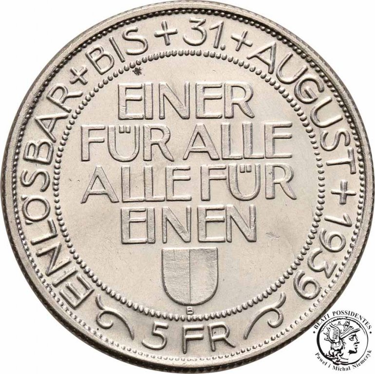 Szwajcaria 5 franków 1939 Luzern strzeleckie st.2-
