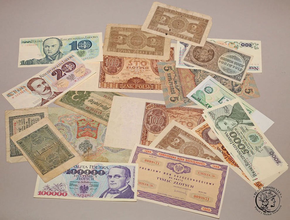 Polska + świat banknoty różne lot 21 sztuk