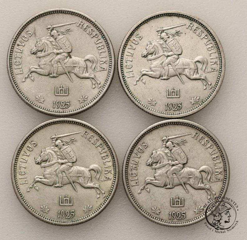 Litwa 5 Litów 1925 srebro lot 4 szt. st.3/3+