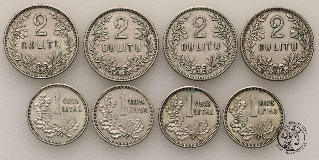 Litwa 1 + 2 Lity 1925 srebro lot 8 szt. st.3/3+