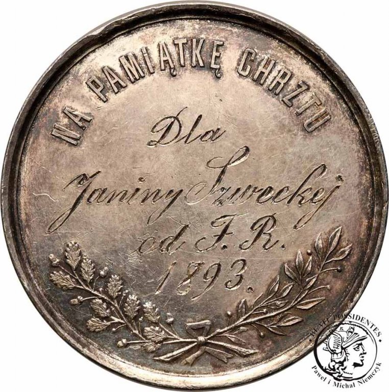 Polska medal chrzcielny srebro ''91'' 1893 st.3+