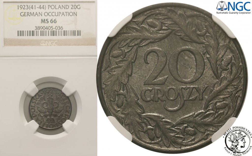 Polska Generalna Gubernia 20 groszy 1923 NGC MS66