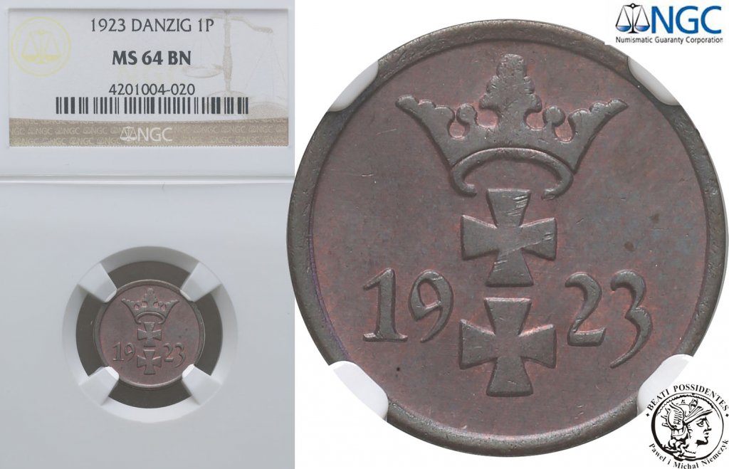 W. Miasto Gdańsk Danzig 1 fenig 1923 NGC MS64 BN