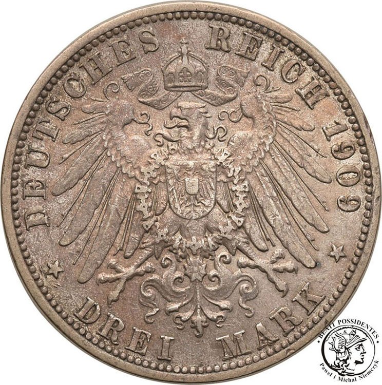 Niemcy Anhalt 3 Marki 1909 A st.3+