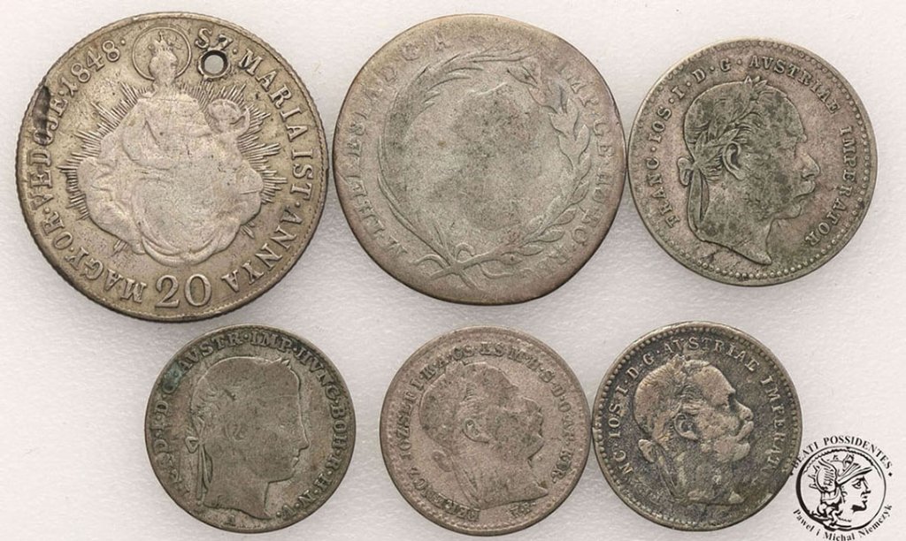 Austria monety srebrne XIX w. lot 6 szt. st.3/4