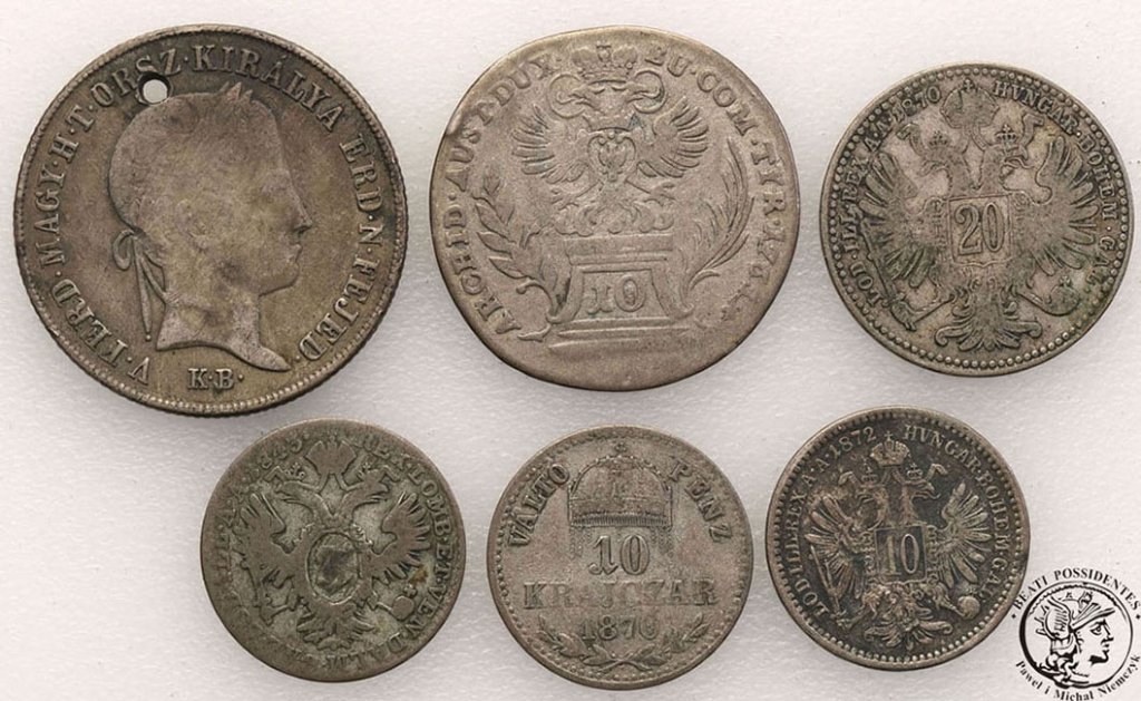 Austria monety srebrne XIX w. lot 6 szt. st.3/4