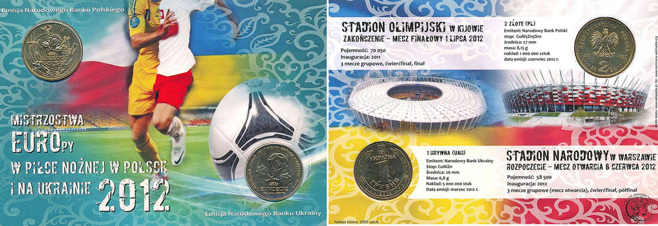 20 złotych + 2 złote + 1 hrywna Euro 2012 st.L