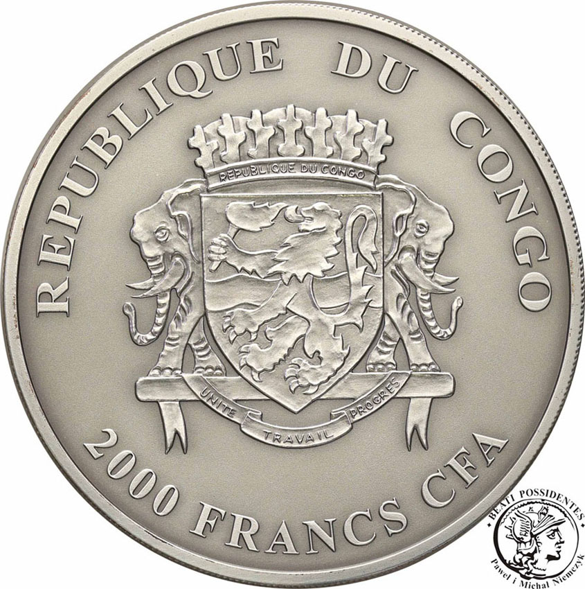 2000 franków 2013 hipopotam SREBRO 3 uncje st.1