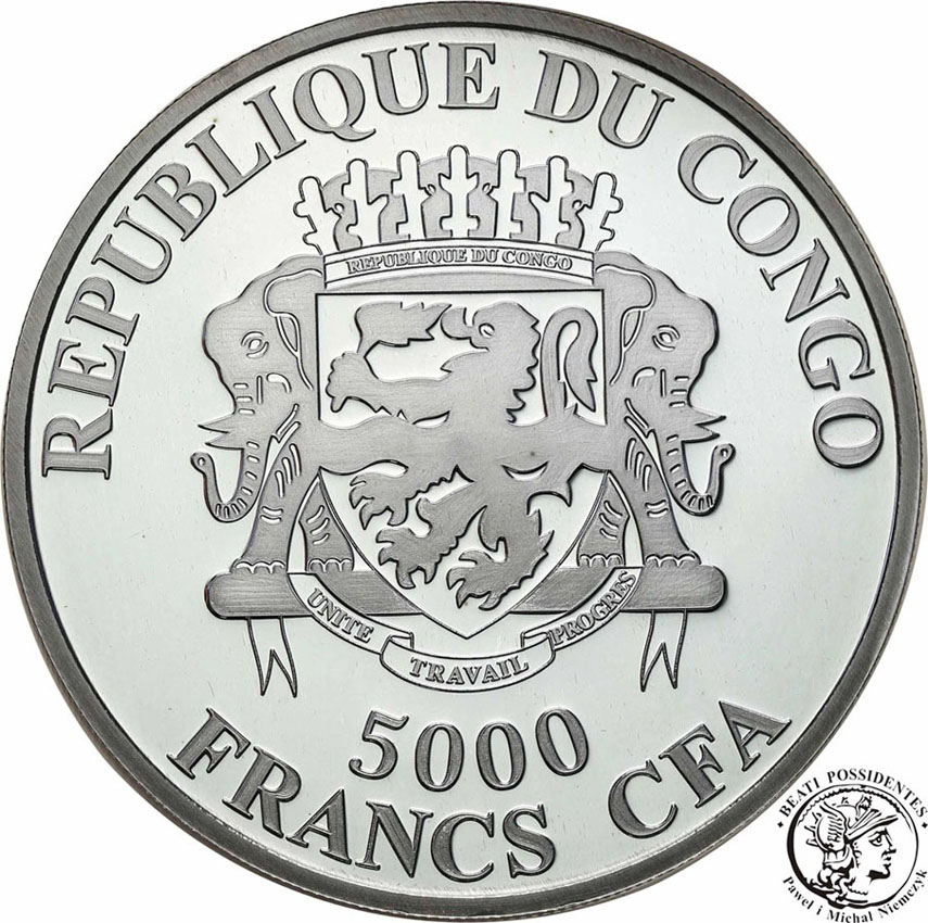 Kongo 5000 franków 2013 lew SREBRO 4 uncje st.1