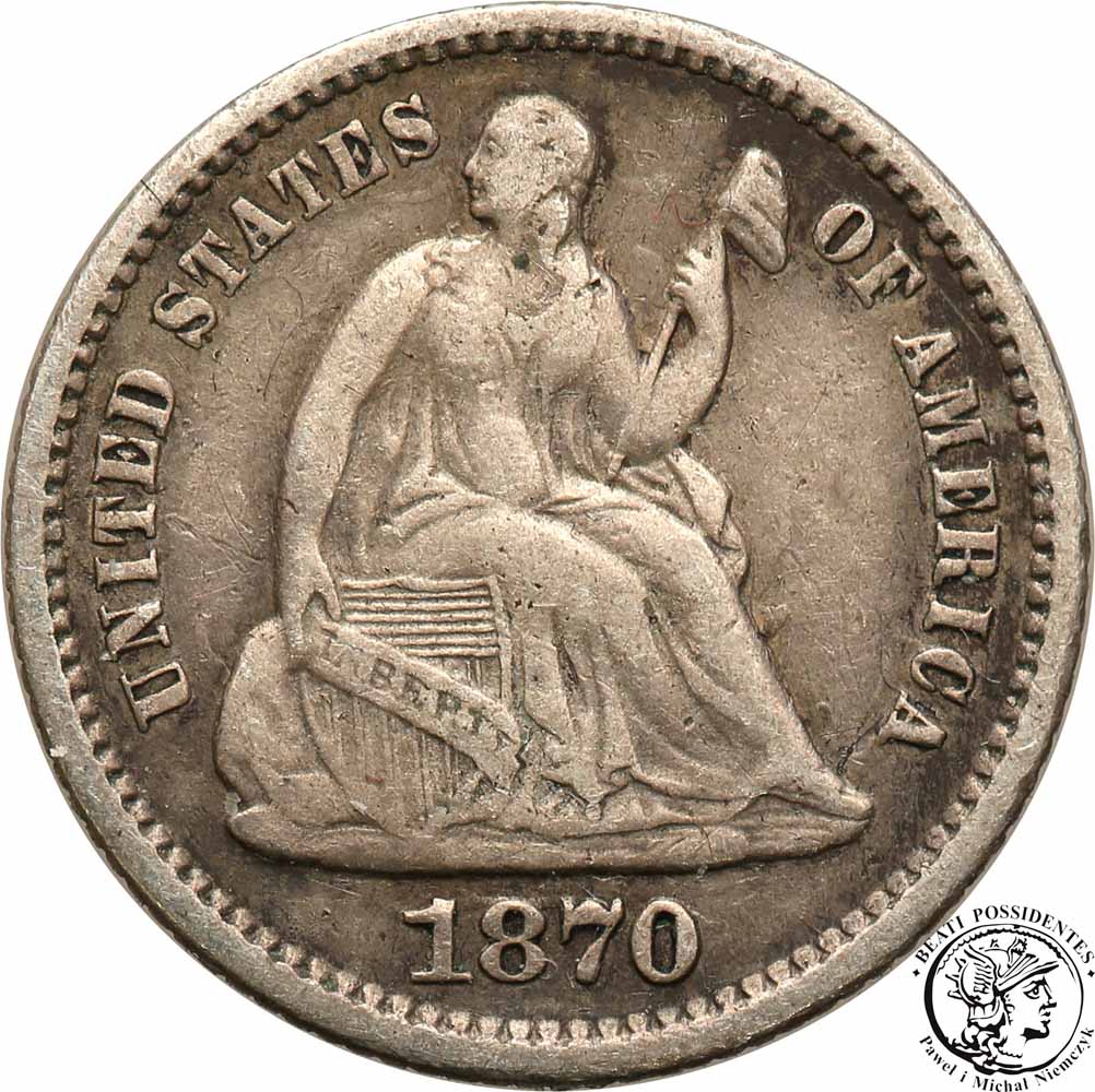 USA 5 centów 1870 Liberty Seated st.3+