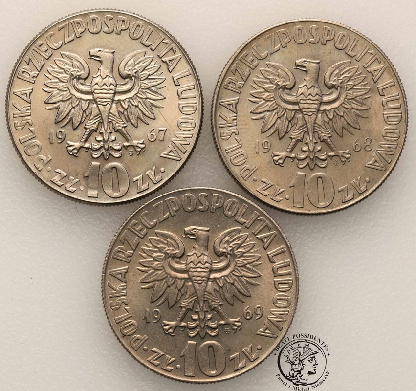 10 złotych 1967-68 -69 Kopernik lot 3 sztuk st.1