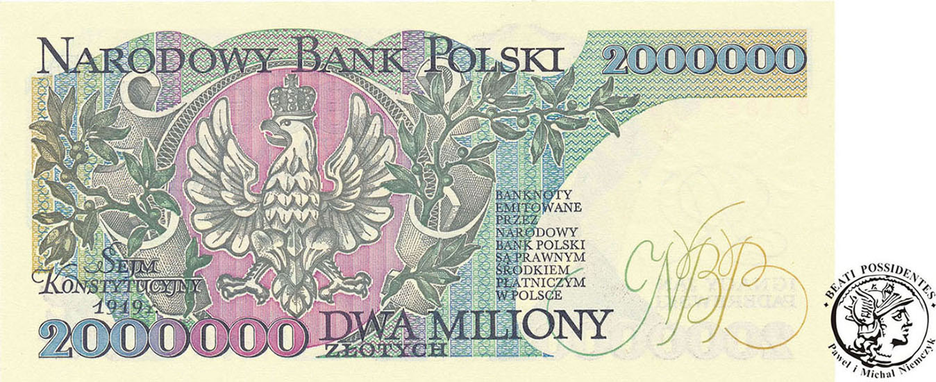 2 miliony zł 1992 Paderewski seria B st.1 Piękny