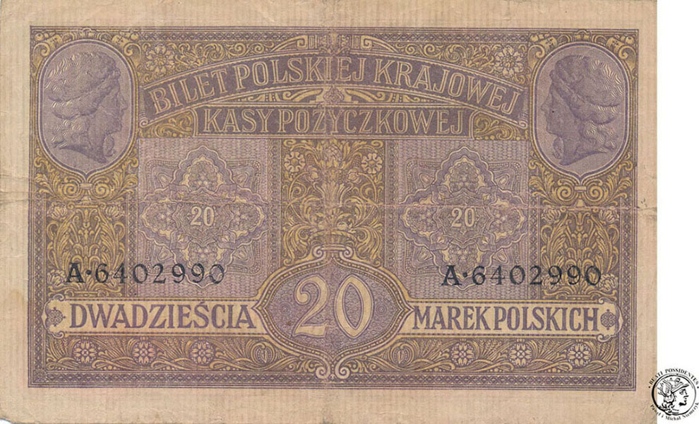 Banknot 20 marek polskich 1916 - GENERAŁ st. 3-
