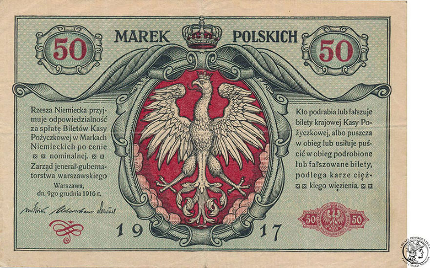 Banknot 50 marek polskich 1916 - JENERAŁ st. 3-