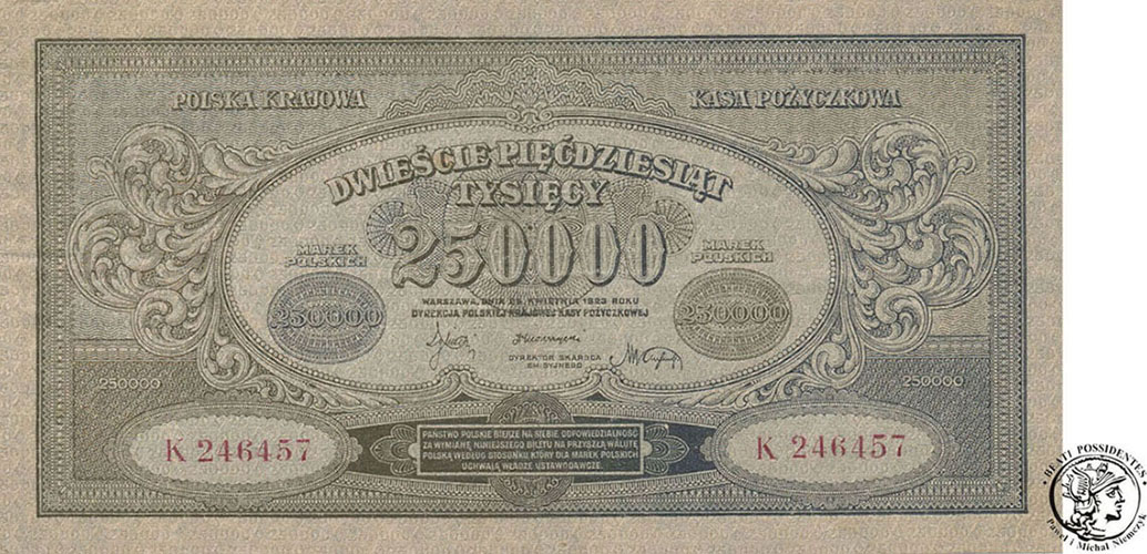 Banknot 250.000 marek polskich 1923 st. 3
