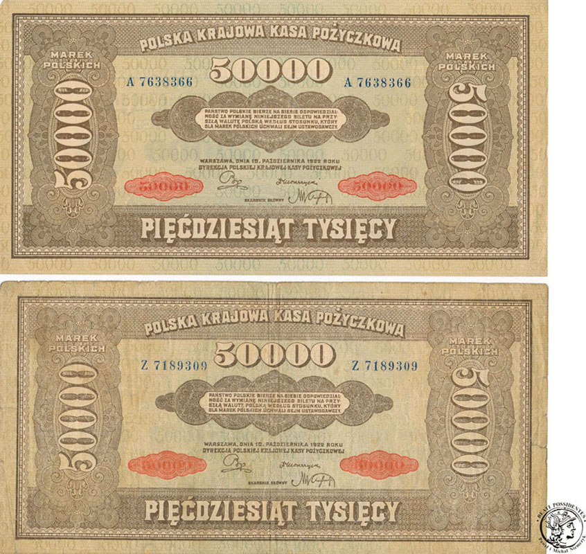 Lot Banknotów 2 x 50000 marek polskich 1922 st. 3