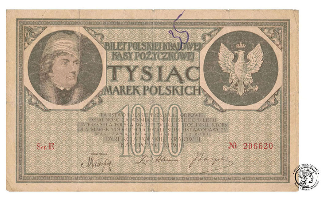 Banknot Kościuszko 1000 marek polskich 1919 st. 3-