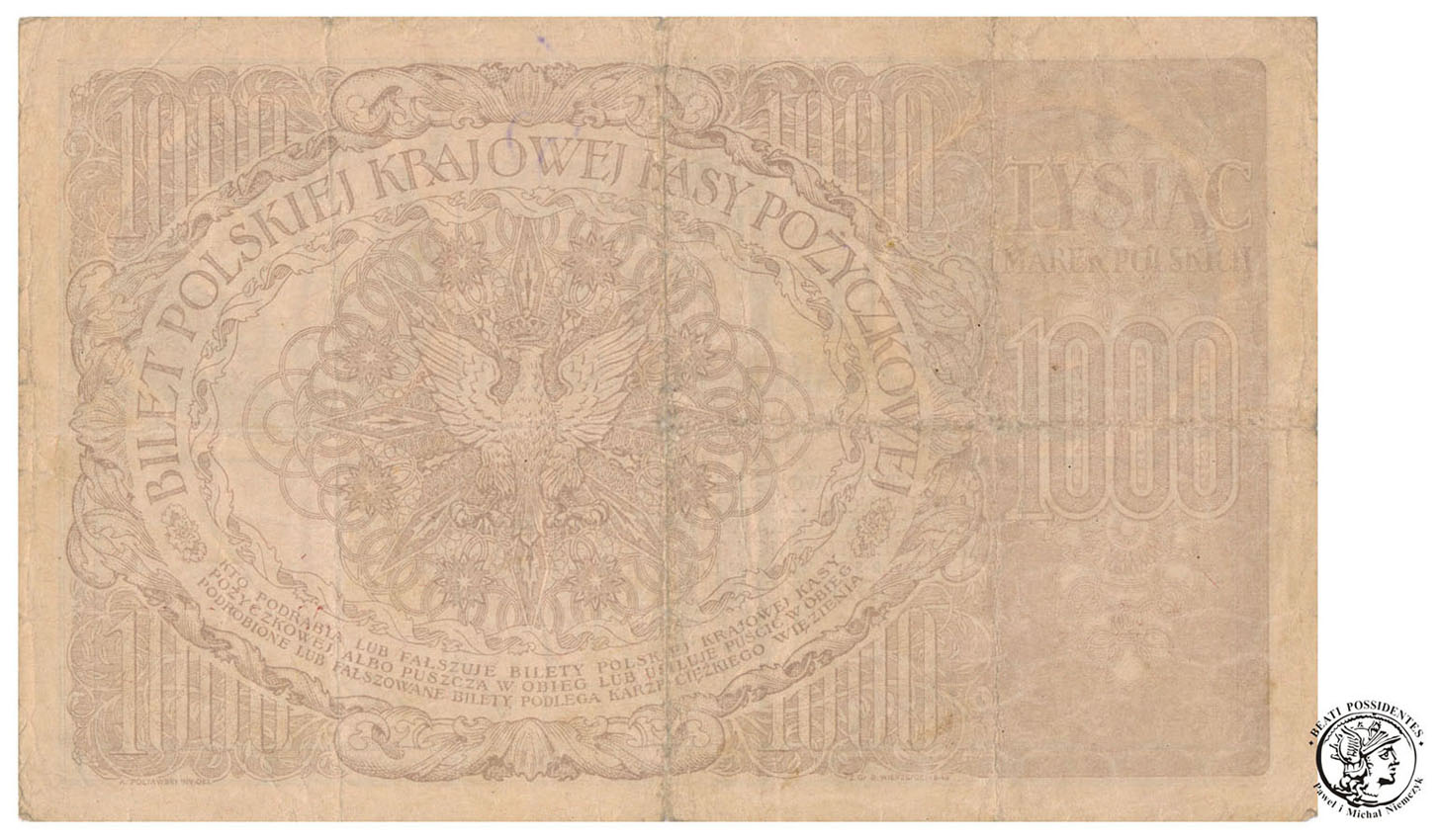 Banknot Kościuszko 1000 marek polskich 1919 st. 3-