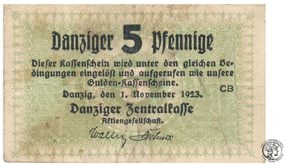 Gdańsk banknot 5 fenigów 1923 st. 3-