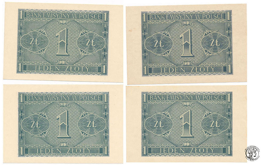 Zestaw Banknotów 4x 1 złoty 1941 Różne st.1 (UNC)