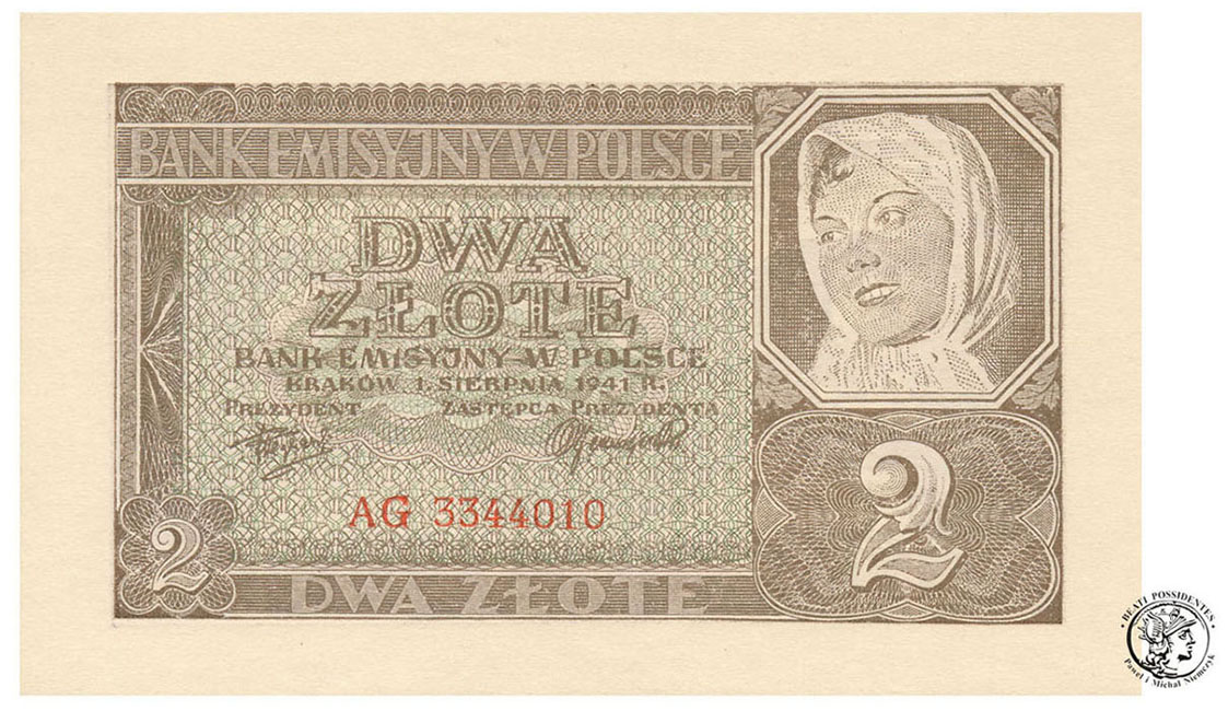 Banknot 2 złote 1941 seria AG - st.1 (UNC)