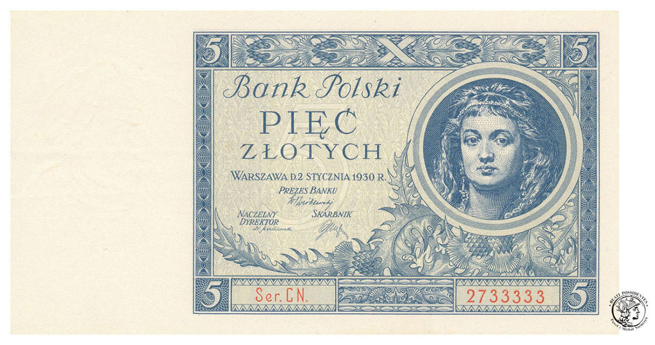 Banknot 5 złotych 1930 seria CN - st.1 (UNC)
