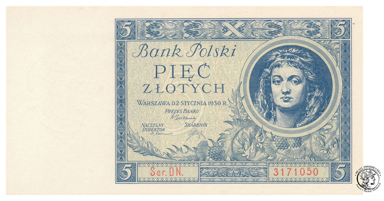 Banknot 5 złotych 1930 seria DN - st.1 (UNC)