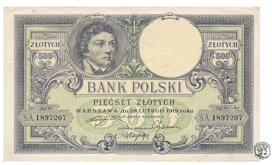 Banknot 500 złotych 1919 Kościuszko ser.SA - st.2-