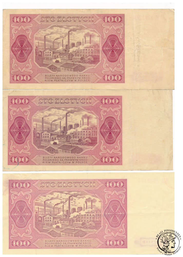 Zestaw Banknotów 100 złotych 1948  st. 3-