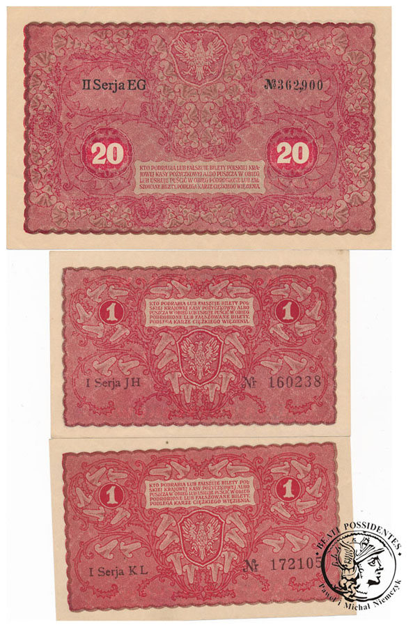 Banknoty marki Polskie 1919 - różne st.1/1- (UNC-)