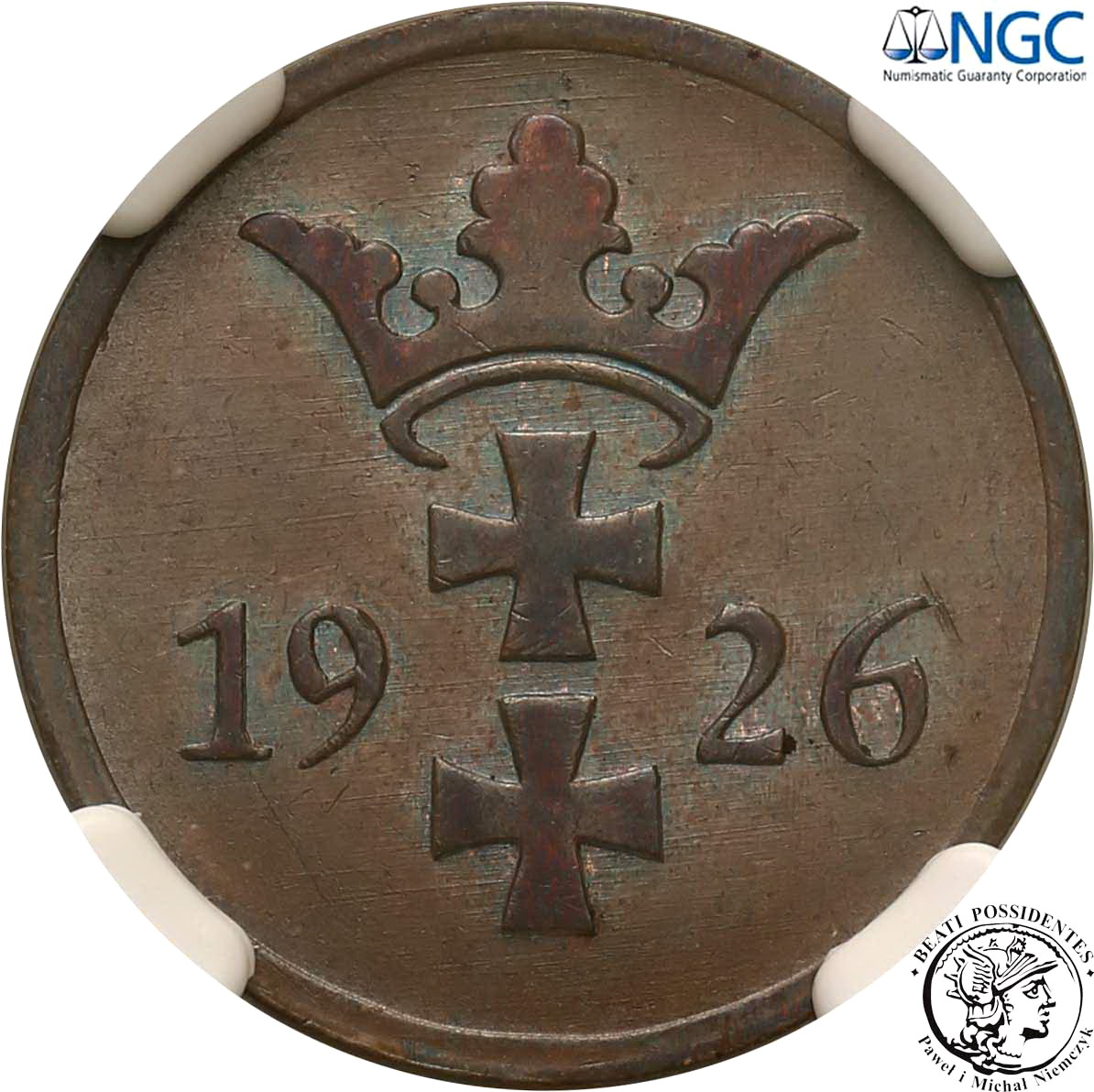 W. Miasto Gdańsk Danzig 2 fenigi 1926 NGC MS62 BN