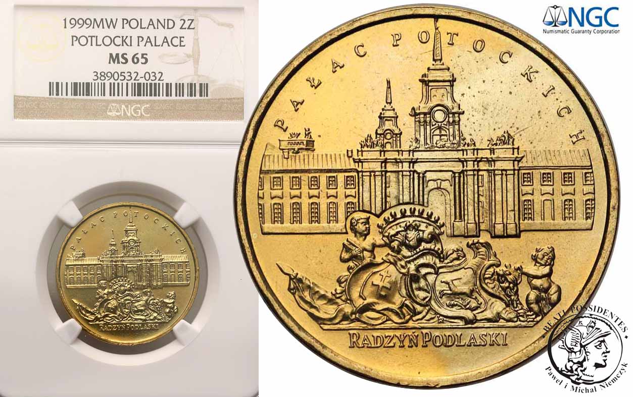 2 złote 1999 Pałac Potockich Radzyń Podl. NGC MS65