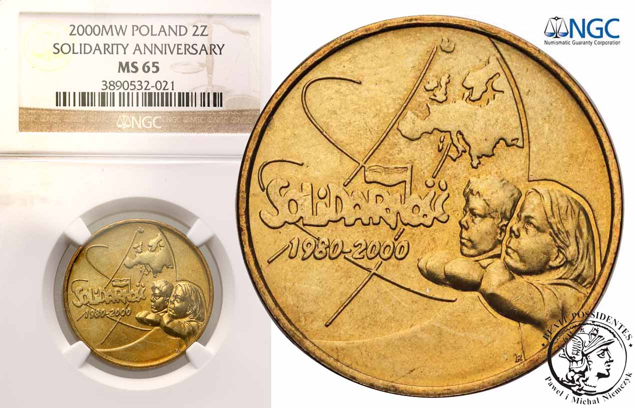 2 złote 2000 20-lecie Solidarność NGC MS65 (MAX)