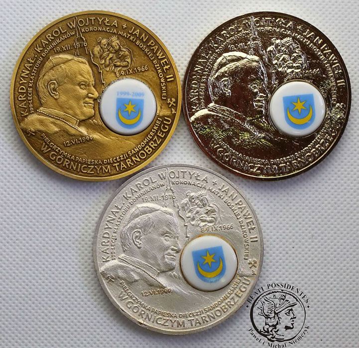 Medale Jan Paweł II zestaw 3 szt Tarnobrzeg st. 1
