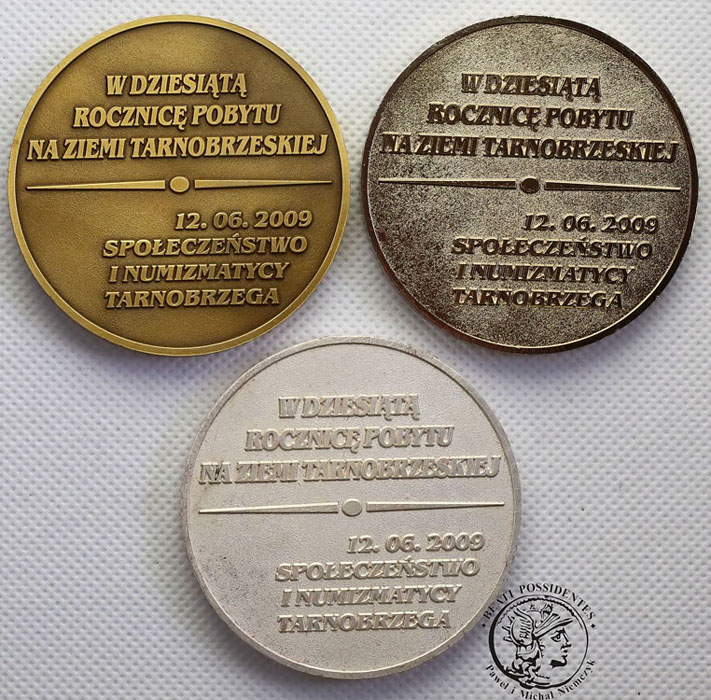 Medale Jan Paweł II zestaw 3 szt Tarnobrzeg st. 1