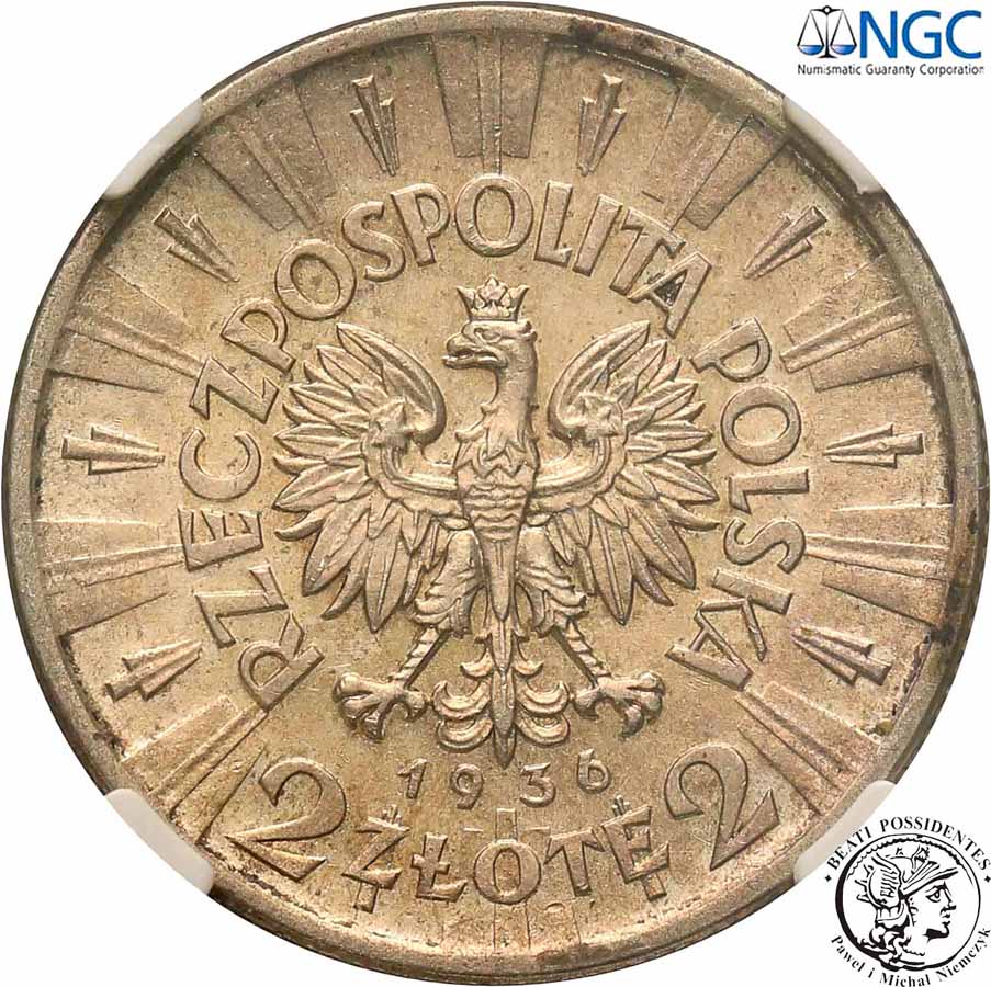 II RP 2 złote 1936 Piłsudski NGC AU DETAILS