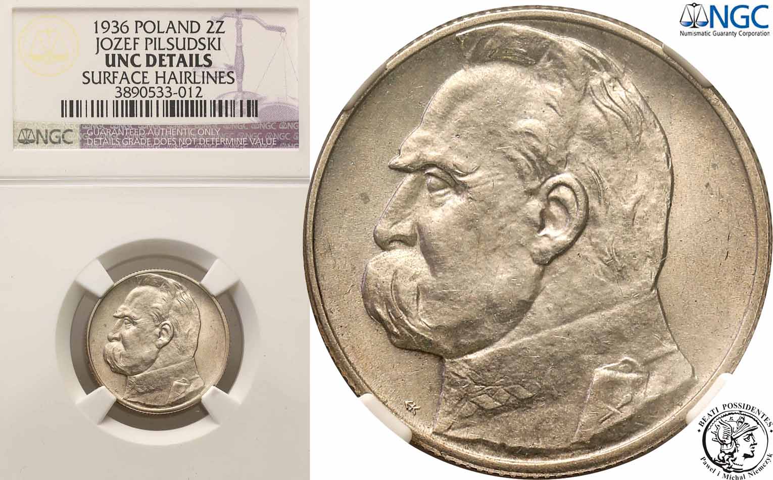 II RP 2 złote 1936 Piłsudski NGC UNC DETAILS