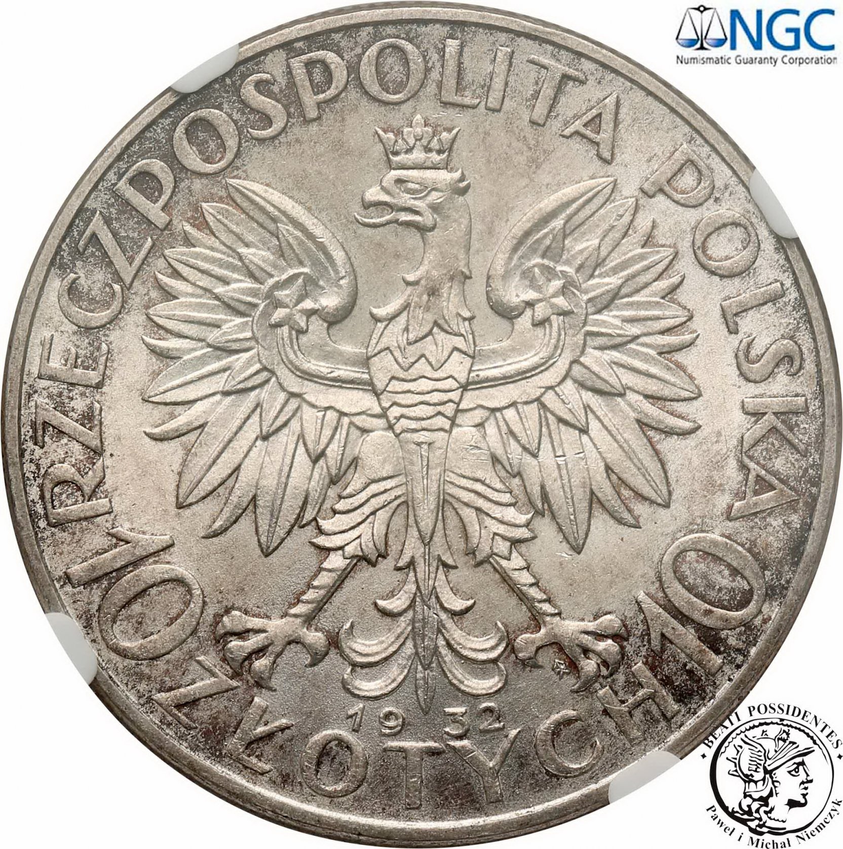 10 złotych 1932 ze znakiem W-wa NGC UNC DETAILS