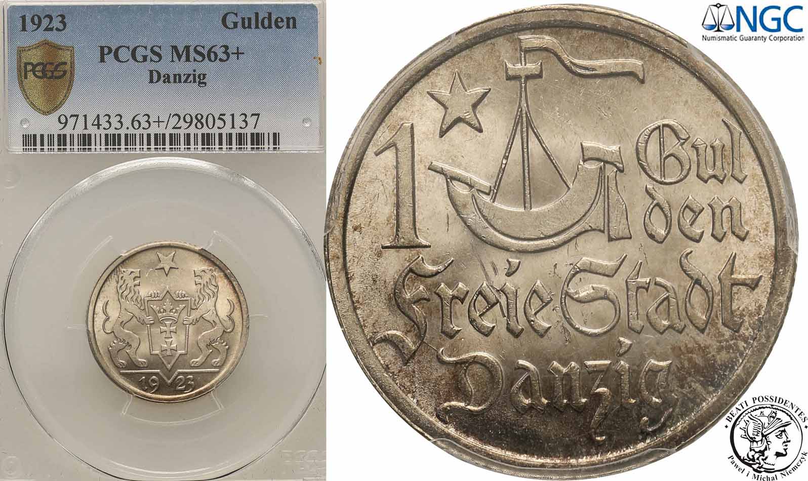 W. Miasto Gdańsk Danzig 1 gulden 1923 PCGS MS63+