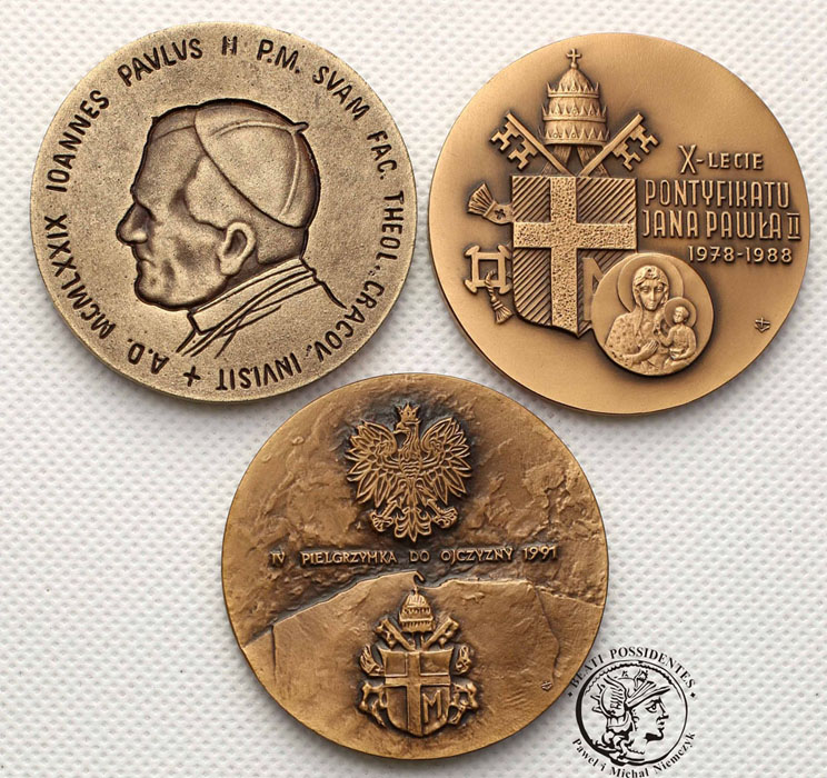 Polska medal Jan Paweł II pielgrzymki 3 szt st. 1