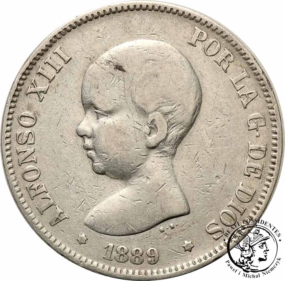 Hiszpania 5 Peset 1889 srebro st. 3-