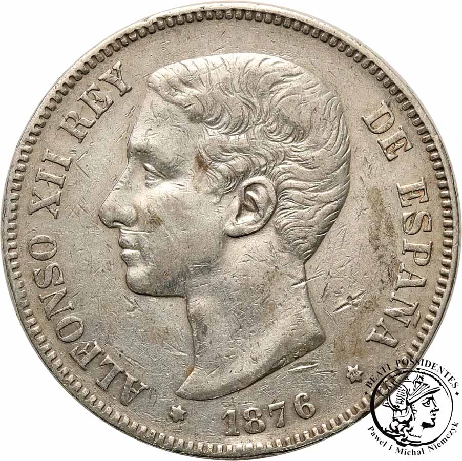 Hiszpania 5 Peset 1876 srebro st. 3-