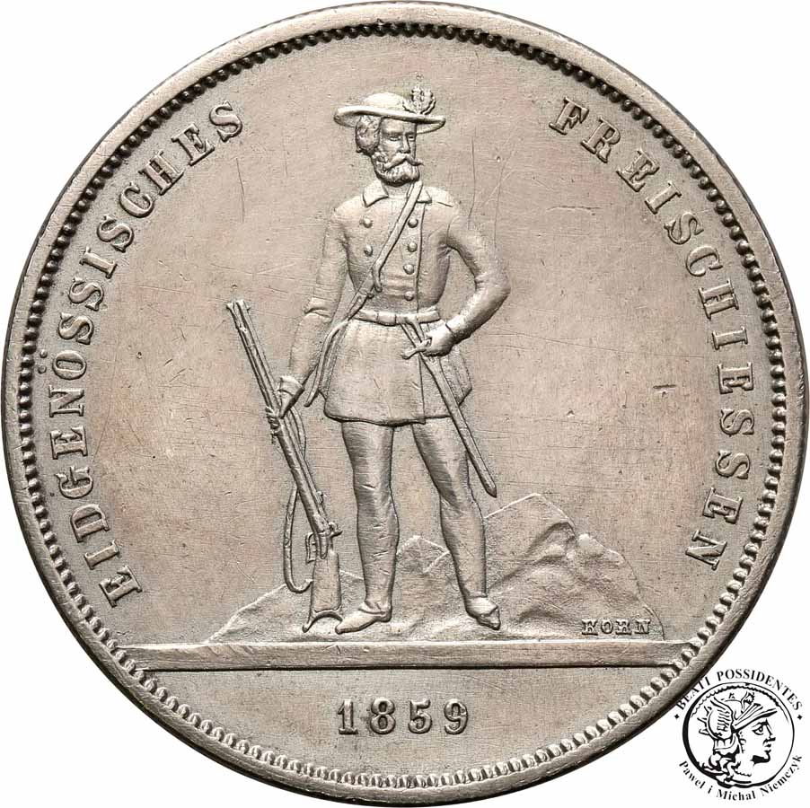 Szwajcaria 5 franków 1859 Zurich strzeleckie st. 3