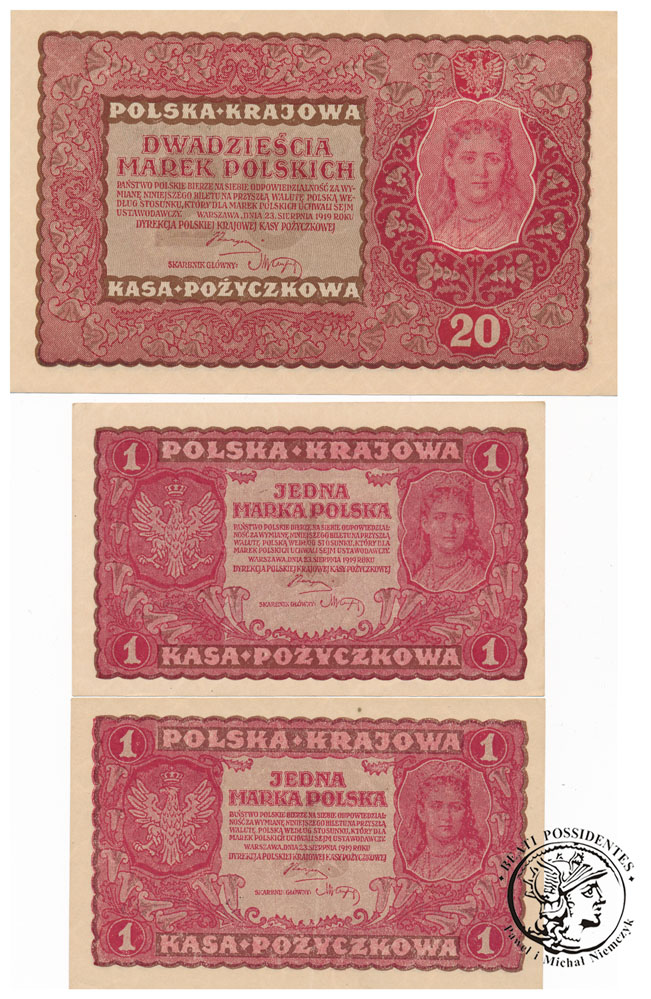 Banknoty marki polskie 1919 - różne st.1/1- (UNC-)