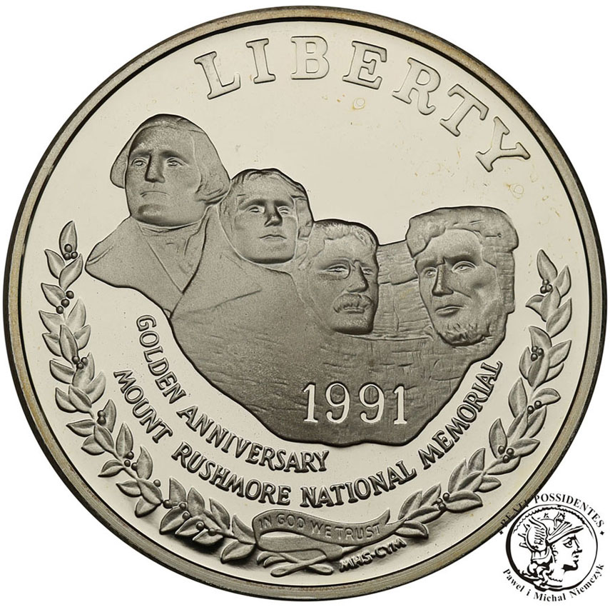 USA 1 dolar 1991 Góra Rushmore SREBRO st.L