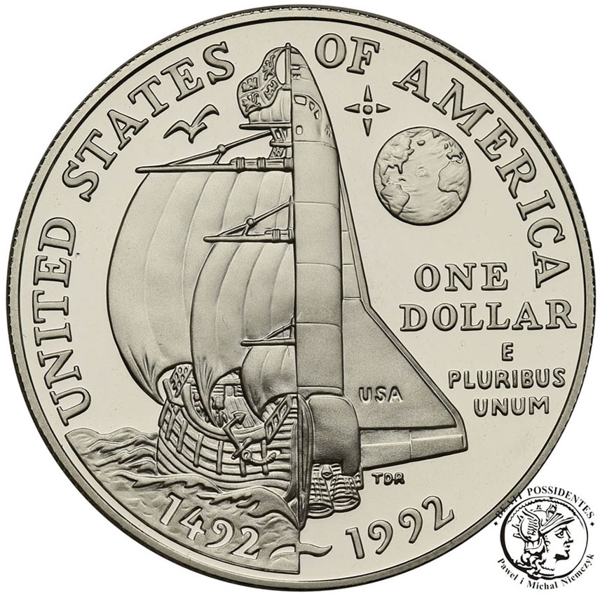 USA 1 dolar 1992 Kolumb SREBRO st.L
