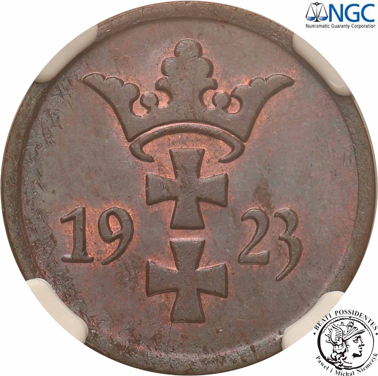 W. Miasto Gdańsk Danzig 2 fenigi 1923 NGC MS63 BN