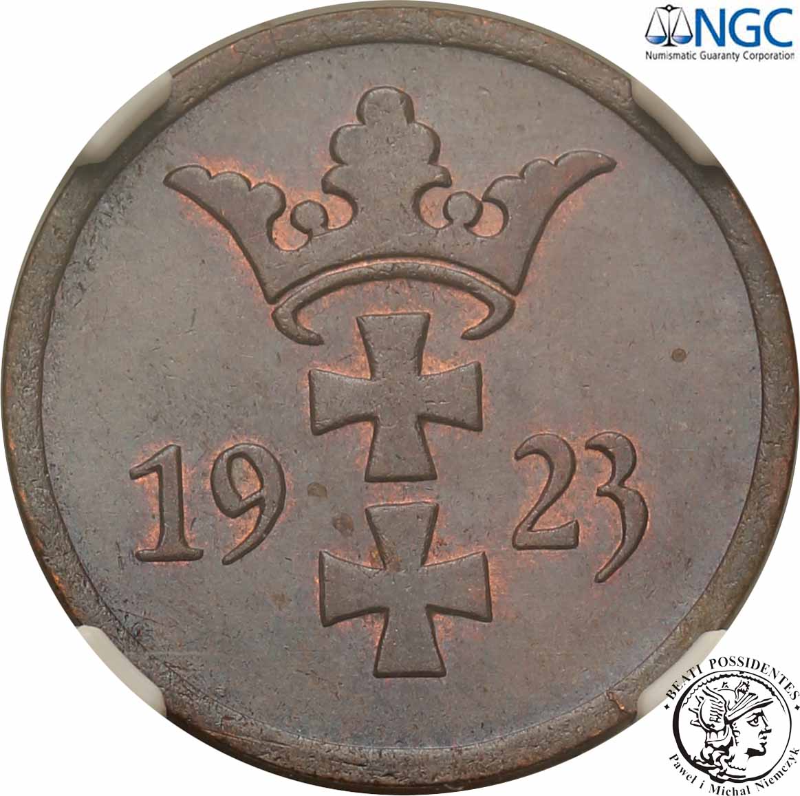 W. Miasto Gdańsk Danzig 2 fenigi 1923 NGC MS64 BN